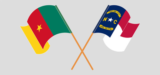 Crossed flags of Cameroon and The State of North Carolina. Official colors. Correct proportion
