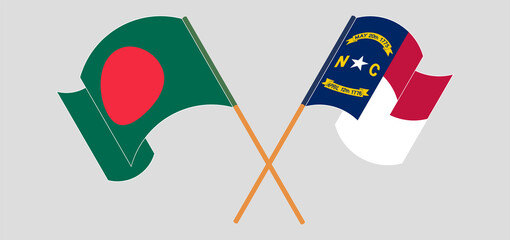 Crossed flags of Bangladesh and The State of North Carolina. Official colors. Correct proportion