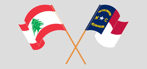 Crossed flags of the Lebanon and The State of North Carolina. Official colors. Correct proportion