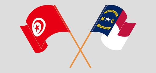 Crossed flags of Tunisia and The State of North Carolina. Official colors. Correct proportion