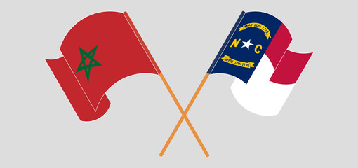 Crossed flags of Morocco and The State of North Carolina. Official colors. Correct proportion
