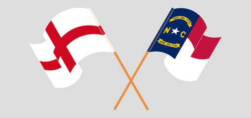 Crossed flags of England and The State of North Carolina. Official colors. Correct proportion