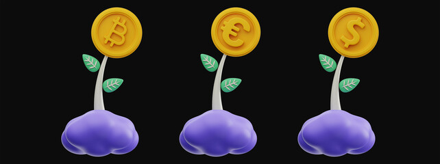 finance money icon set 3d rendering on isolated background