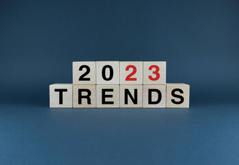 Cubes form words Trends 2023. Business concept of trends in 2023