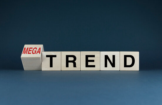 Cubes form the words Trend or Mega trend.