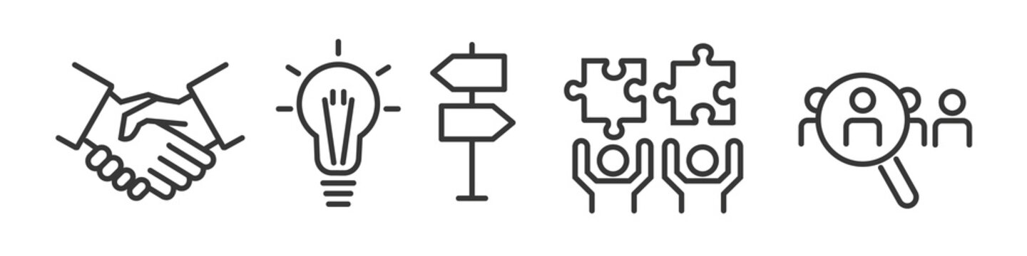 Business vector icon collection on white backround -  agreement, ideas, teamwork, options, choice and recruitment