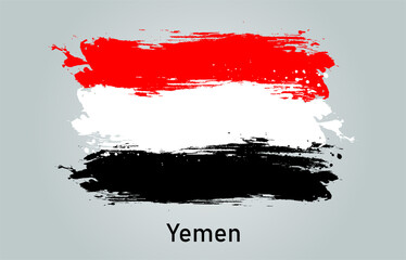 Flag of Yemen brush stroke grunge style banner background. vector.