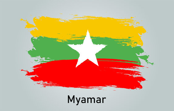 Flag of Myamar brush stroke grunge style banner background. vector.