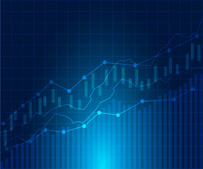 Business candle stick graph chart of stock market investment trading on blue dark background.  Vector.