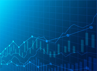 Business candle stick graph chart of stock market investment trading on blue dark background.  Vector.