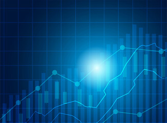 Business candle stick graph chart of stock market investment trading on blue dark background.  Vector.