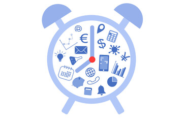 Flat design of clock vector, time management concept flat design, multitasking management concept vector, deadline work vector flat design, tasks management vector flat design.
