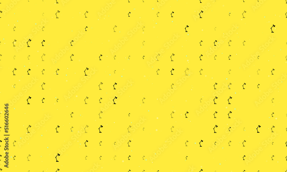 Poster seamless background pattern of evenly spaced black table lamp symbols of different sizes and opacity