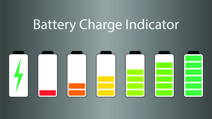battery charge indicator, battery life colorful icon set
