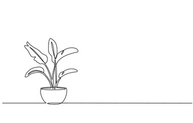 Continuous line drawing of a flowers in a pots. Tree in pot with single line art, Aesthetic Contour. Great for home decor, wall art posters, or T-shirt prints. Single line art of tree in doodle style