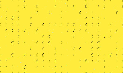 Seamless background pattern of evenly spaced black table lamp symbols of different sizes and opacity. Vector illustration on yellow background with stars