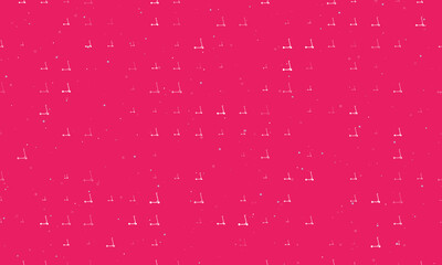 Seamless background pattern of evenly spaced white kick scooter symbols of different sizes and opacity. Vector illustration on pink background with stars