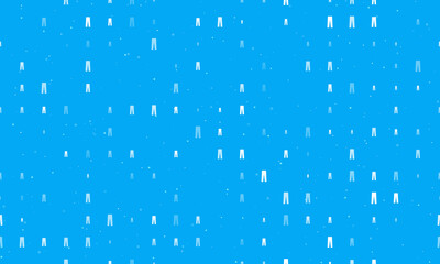 Seamless background pattern of evenly spaced white pants symbols of different sizes and opacity. Vector illustration on light blue background with stars