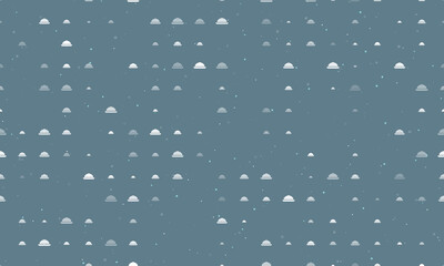 Seamless background pattern of evenly spaced white cloche symbols of different sizes and opacity. Vector illustration on blue gray background with stars