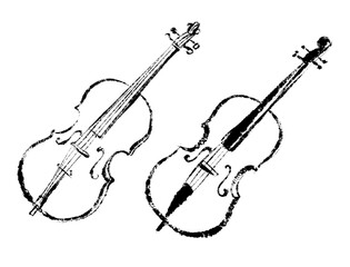 Violin. Textured ink brush drawing - 516603288