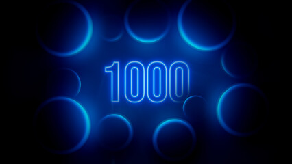 Blue Glowing Blurry Number 1000 Outlines Neon Light Inside Cinematic Circles Frame Backlight Effect Background