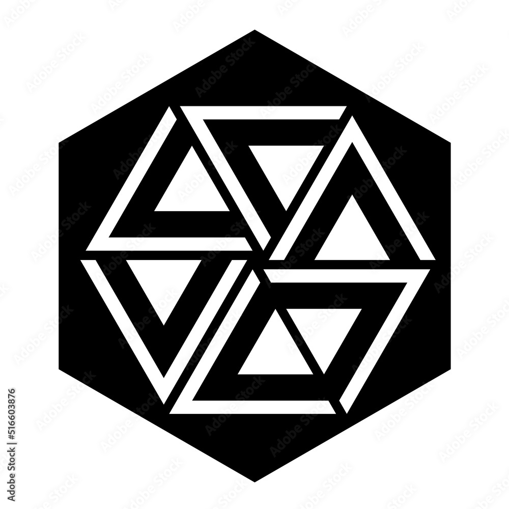 Poster Unbalanced movement, symbol in a crop circle pattern, found near Froxfield, Wiltshire. Triangle patterns in a hexagon showing a movement, slowed down by an element, moving in the opposite direction.