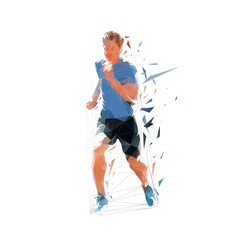 Running athlete, low polygonal young runner. Abstract isolated vector drawing from triangles. Individual sport