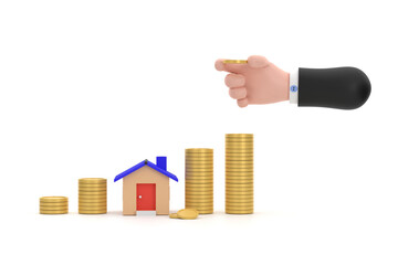 coins and house in hands. saving and loan concept.