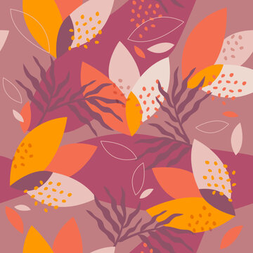 Flowers, super colorful print, pattern for bath fabrics, with movement, leaves, flower, branches, garden botany. Beautiful shapes and colors. Fun, feminine, free, independent woman. Backdrop, design