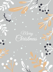 Holiday card with Christmas  floral frame and background. Modern universal artistic template. Vector illustration. Happy new year card