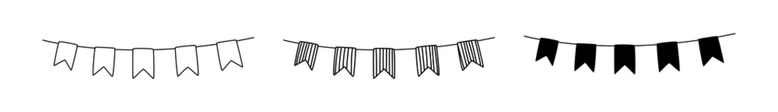 Set of doodle garland with flags. DIY garland for the holiday. Home party decoration. Vector hand drawn illustration isolated.