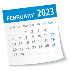 February 2023 Calendar Leaf. Week Starts on Monday. Vector Illustration