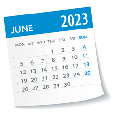 June 2023 Calendar Leaf. Week Starts on Monday. Vector Illustration