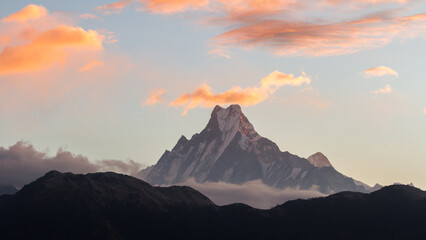 View of Mount Machapuchare from Nepali meaning Fishtail Mountain, Annapurna Conservation Area,...