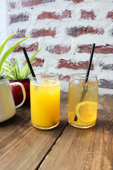 summer drinks. large glasses of homemade lemonade