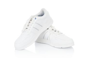 Pair modern sport sneakers close up isolated on white background