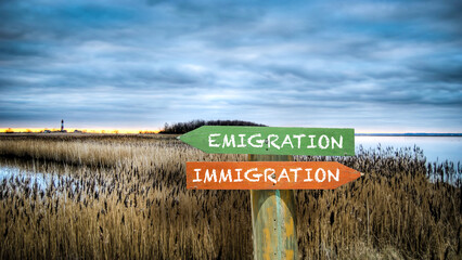 Street Sign Emigration versus Immigration