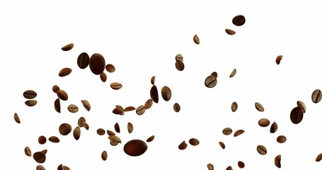 Coffee Beans explosion flying in the air, coffee splash Over White Background