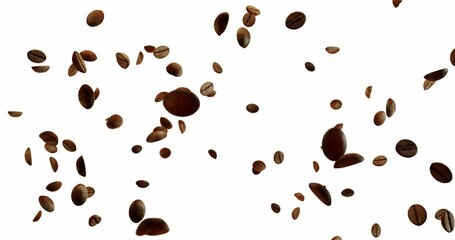 Obraz premium Coffee Beans explosion flying in the air, coffee splash Over White Background