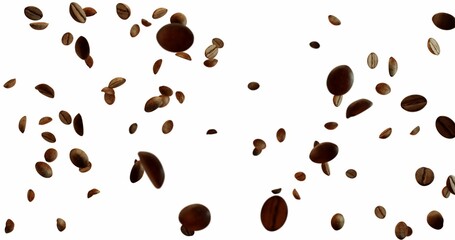 Coffee Beans explosion flying in the air, coffee splash Over White Background