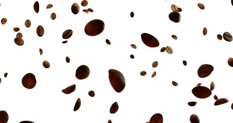 Coffee Beans Over White Background falling down