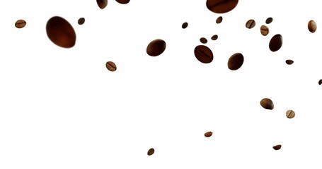 Coffee Beans Over White Background falling down