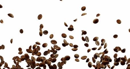 Coffee Beans explosion flying in the air, coffee splash Over White Background