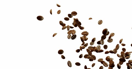 Coffee Beans explosion flying in the air, coffee splash Over White Background