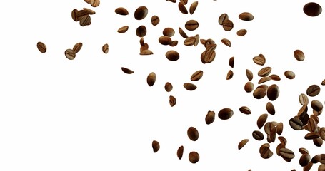 Obraz premium Coffee Beans explosion flying in the air, coffee splash Over White Background