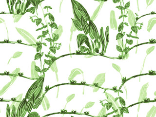 Simple Tropical Clean Seamless Pattern. Green and Teal Floral Creative Summer Print. Naive Doodle Jungle Design. Exotic Swimwear Foliage Background. Hand Drawn Hawaii Forest Illustration.