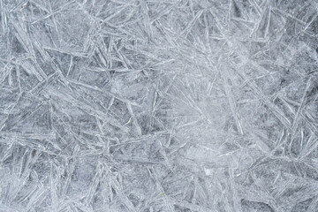 Closeup or macro of ice crystals of frozen water