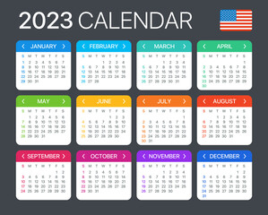 2023 Calendar - vector template graphic illustration - United States version