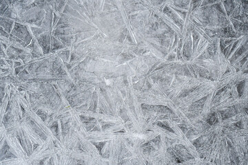 Closeup or macro of ice crystals of frozen water