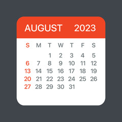 August 2023 Calendar Leaf - Vector template graphic Illustration
